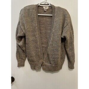 Vintage Thermo JAC Linen Blend Gold Cardigan Size Medium Chunky Holiday Sparkly